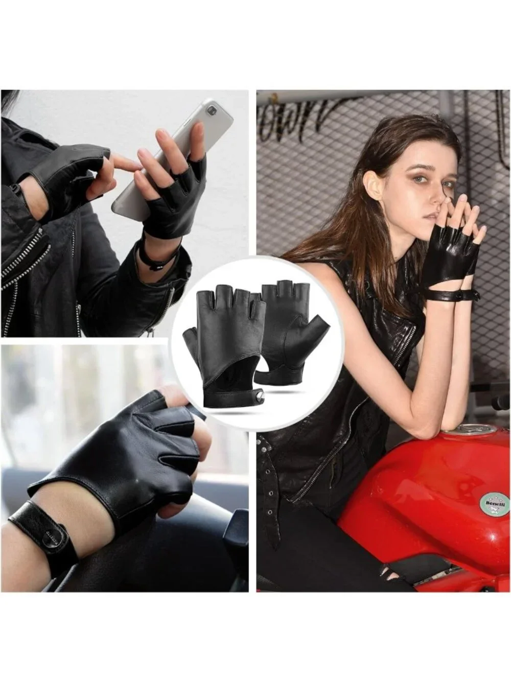 Stylish Women's Fingerless Leather Driving Gloves - Unlined Half Finger Design
